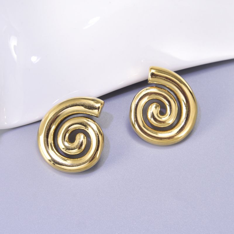 Fashion Gold Titanium Steel Rotary Threaded Earrings