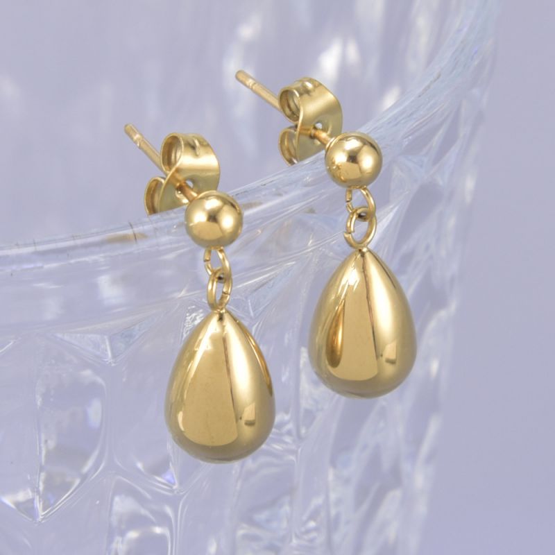 Fashion Gold Titanium Steel Drop Shape Earrings