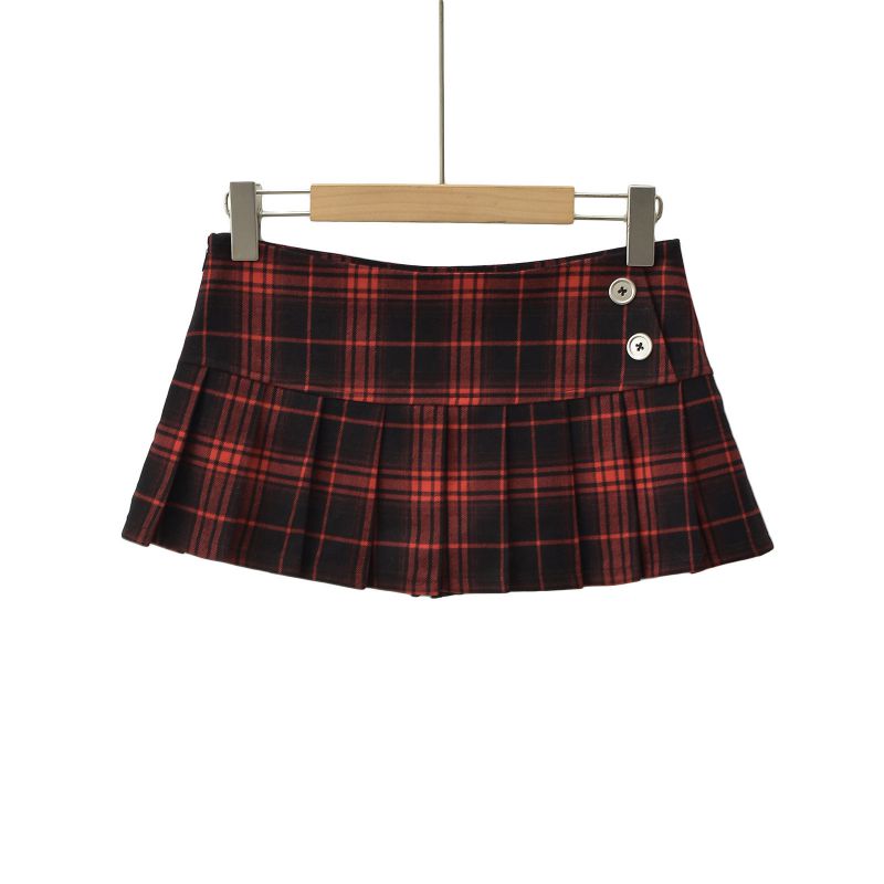 Fashion Black And Red Grid Checked Low-waist Skirt
