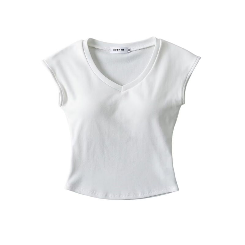 Fashion White V-neck Short-sleeved T-shirt