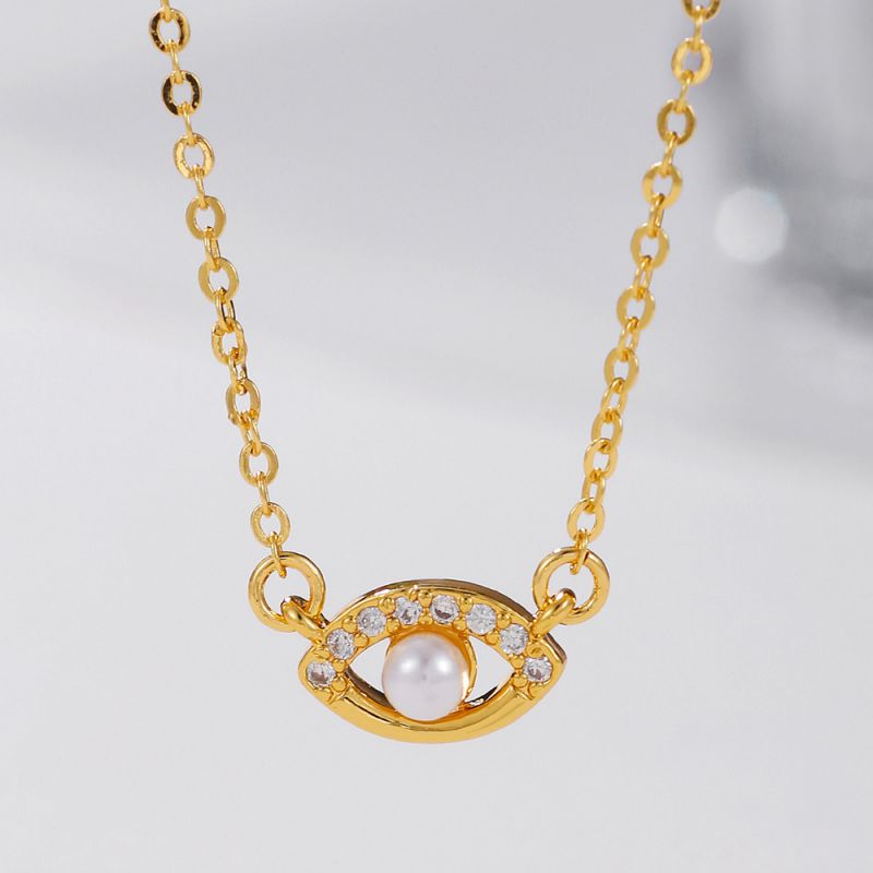 Fashion Gold Copper Diamond Eye Pearl Necklace