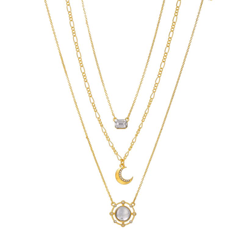 Fashion Gold Alloy Diamond Moon Multilayer Necklace