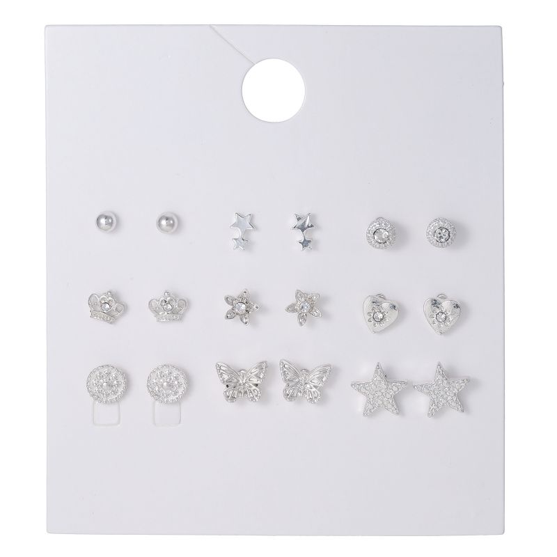 Fashion Silver Alloy Diamond Geometric Earring Set