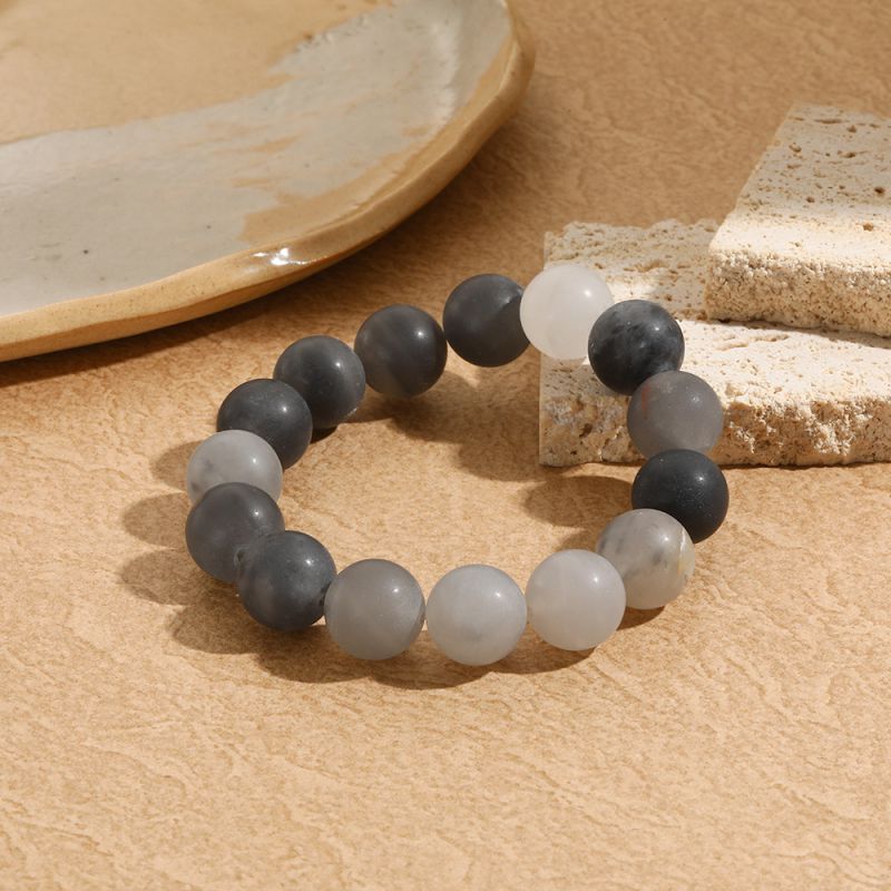 Fashion Grey Frosted Gray Crystal Beaded Bracelet For Men