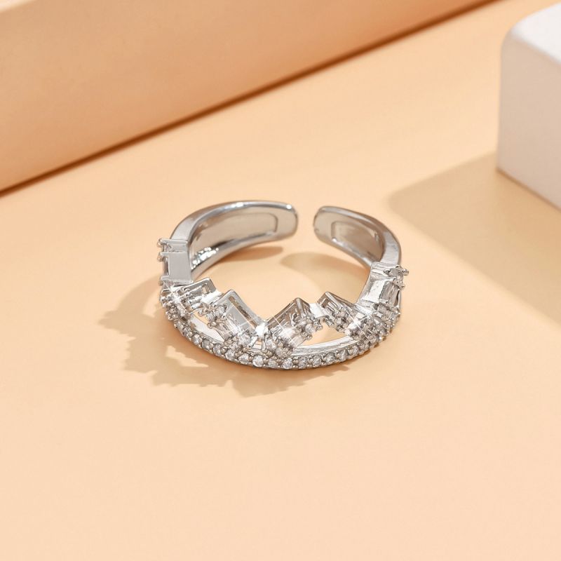 Fashion Silver Copper And Diamond Geometric Open Ring
