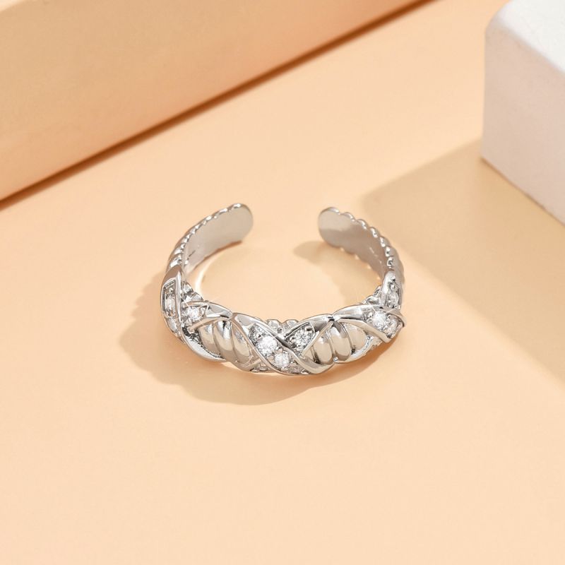 Fashion Silver Braided Chain Diamond Open Ring