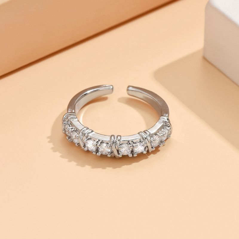 Fashion Silver Copper And Diamond Geometric Cross Open Ring