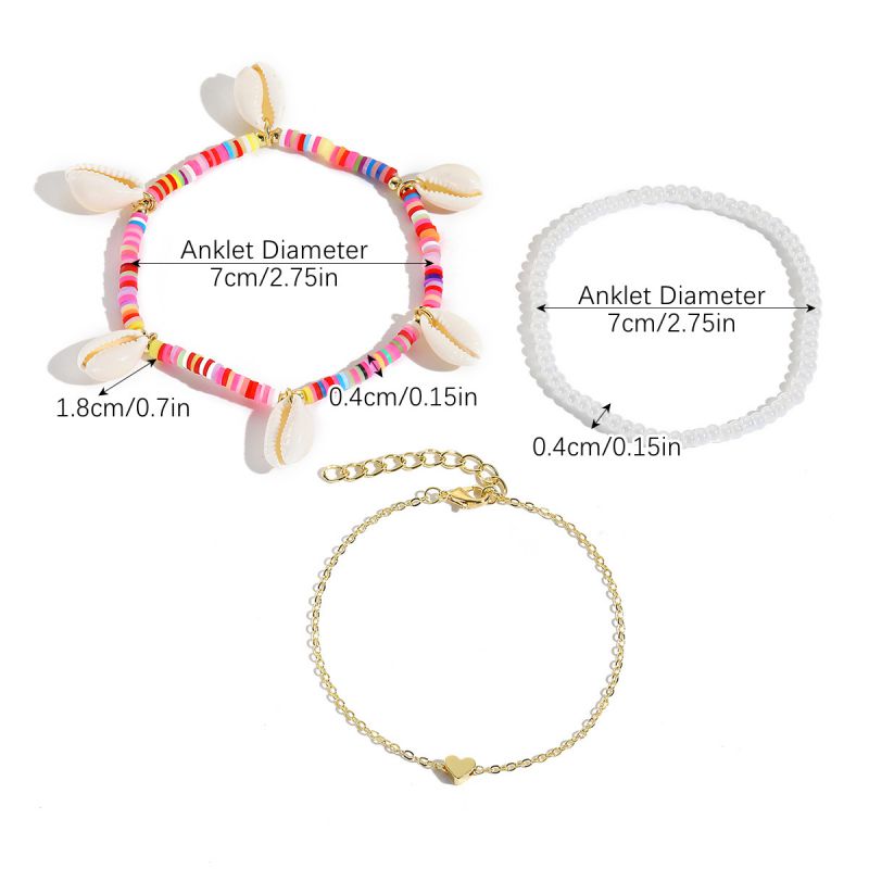 Fashion Soft Clay Rice Bead 3-piece Anklet Set Alloy Geometric Bracelet Set