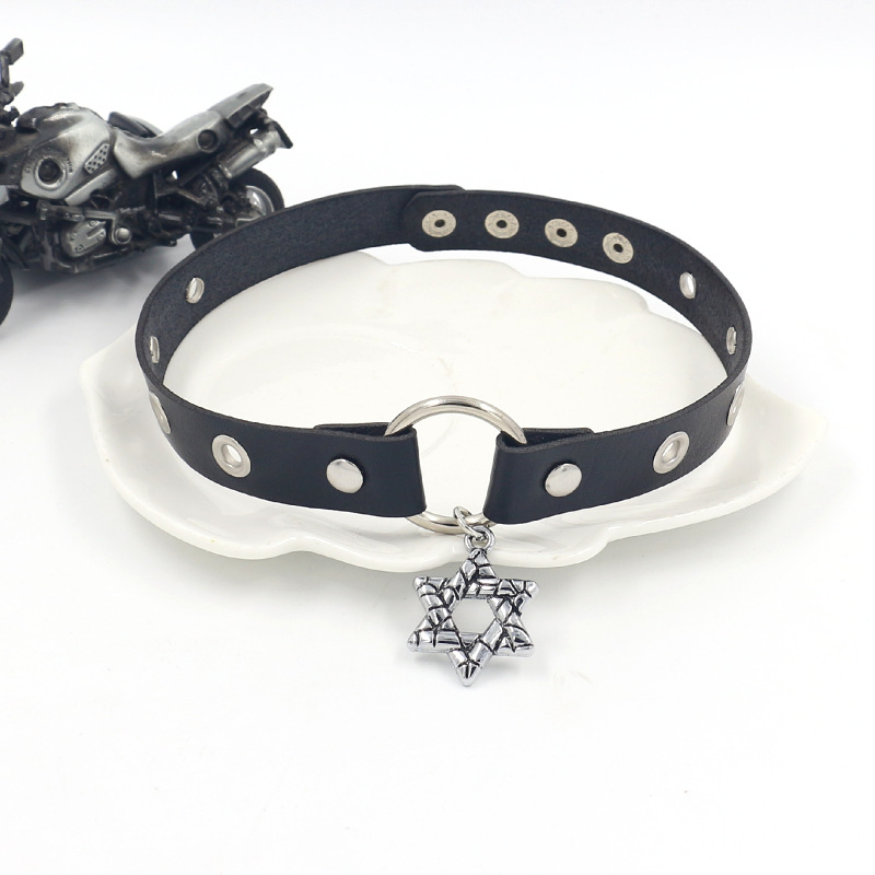 Fashion Six Pointed Star Metal Six-pointed Star Leather Collar