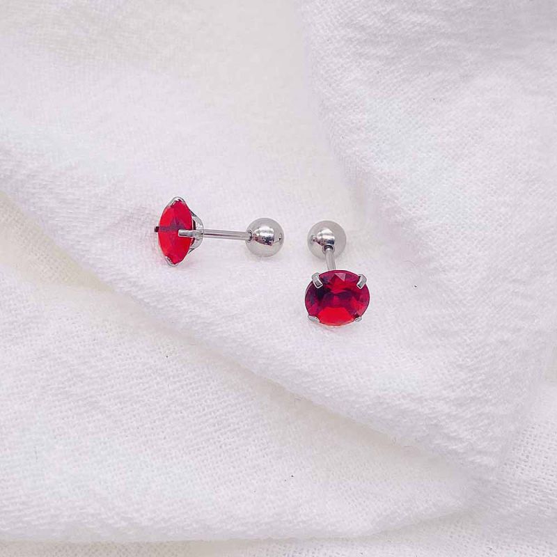 Fashion A Pair Of Red Zircon Earrings In A Box Stainless Steel Diamond Geometric Stud Earrings