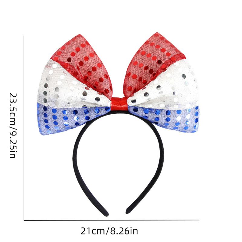 Fashion Red White And Blue Sequin Bow Style Plastic Geometric Spring Headband