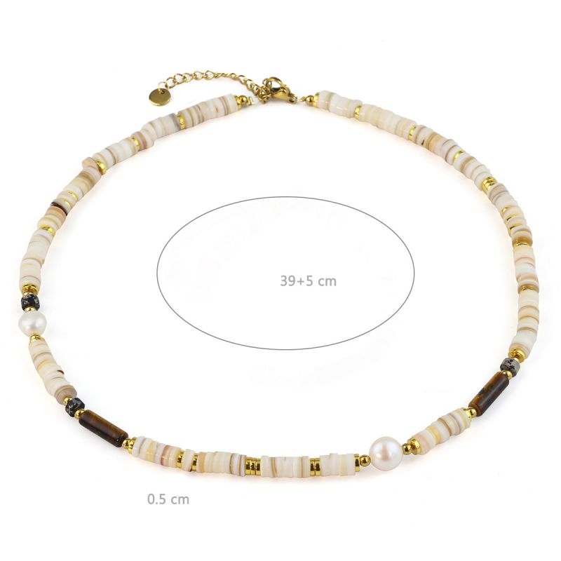 Fashion Gold Geometric Natural Stone Beaded Necklace