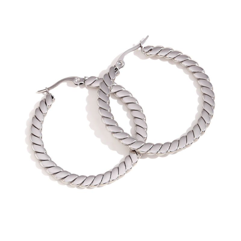 Fashion Flat Braided Round Earrings-steel Color Stainless Steel Braided Round Earrings