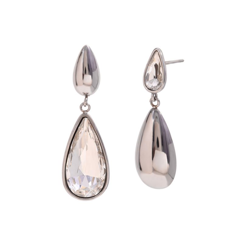 Fashion Asymmetrical Water Drop White Diamond Earrings-steel Color Stainless Steel Diamond Drop Earrings