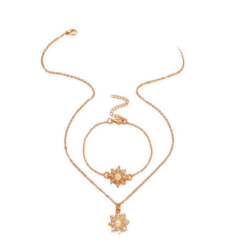 Fashion Gold Alloy Diamond Sun Bracelet Necklace Set
