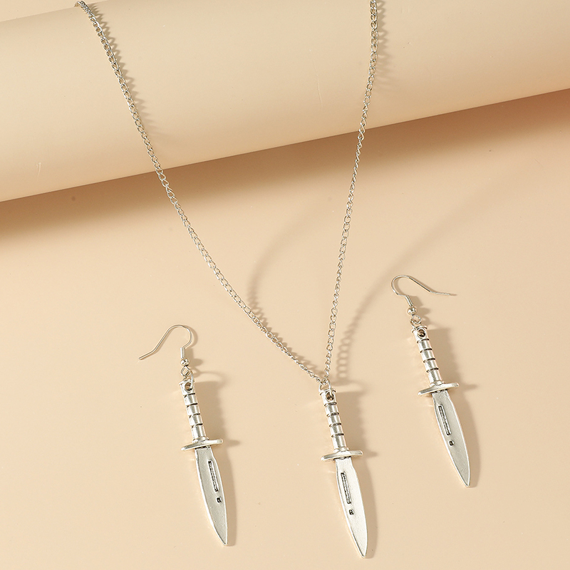 Fashion Silver Alloy Knife Earrings Necklace Ring Set