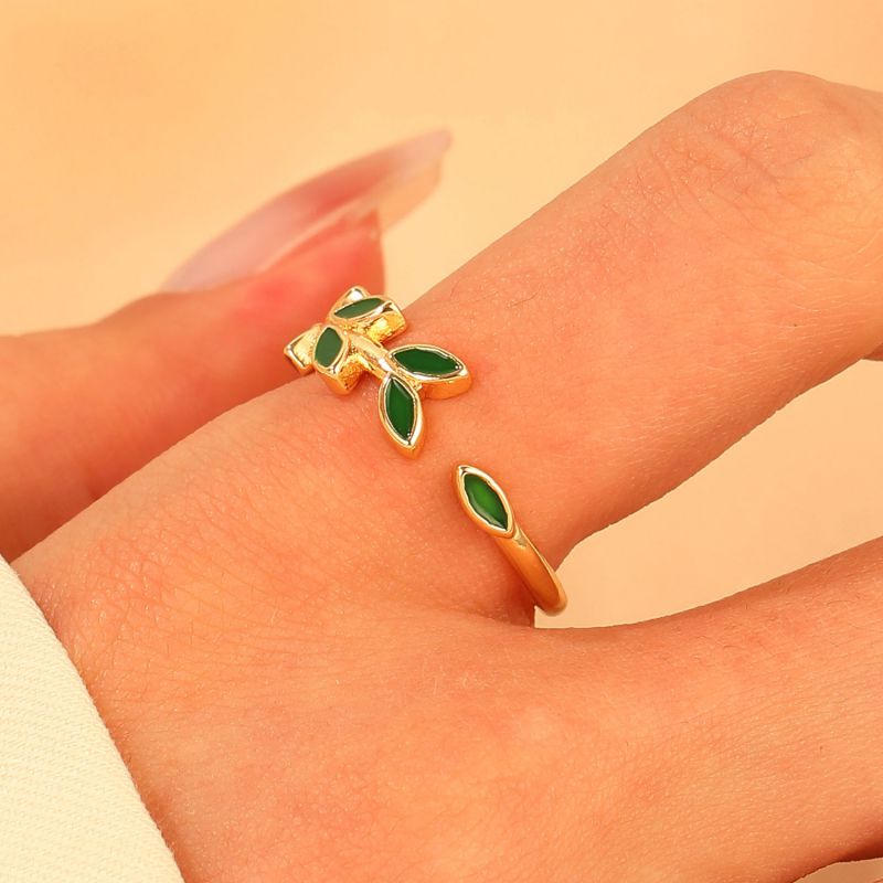 Fashion Gold Copper Leaf Open Ring