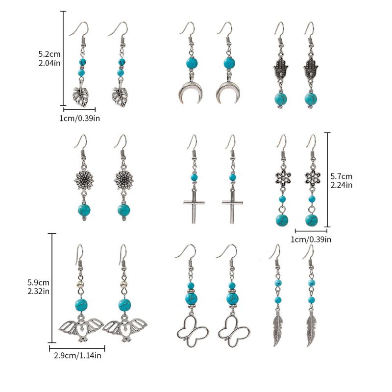 Fashion Silver Alloy Turquoise Earring Set