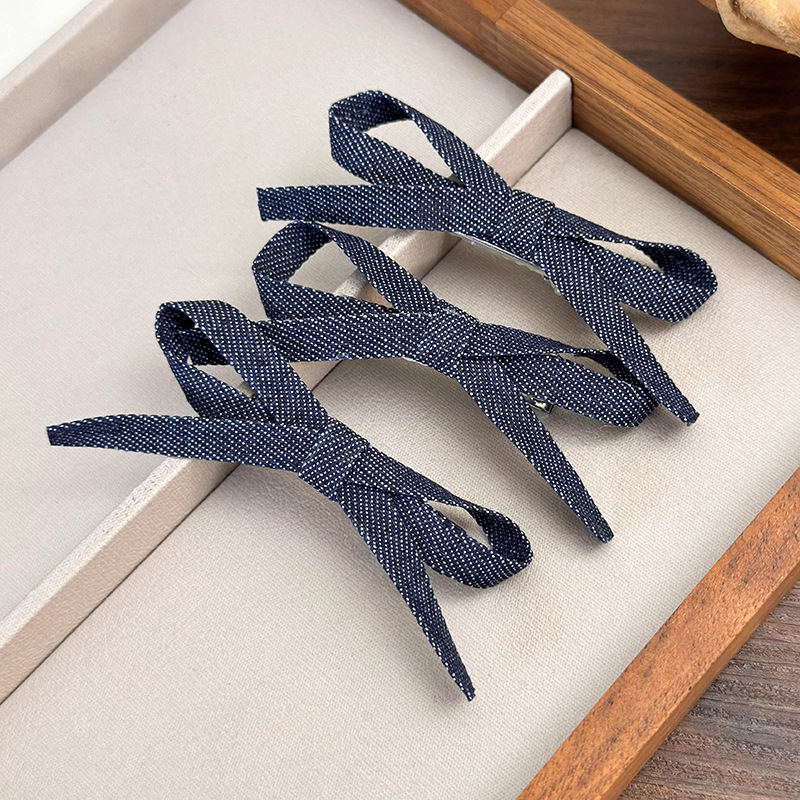 Fashion Black And Blue Three-piece Suit Denim Bow Hair Clip Set