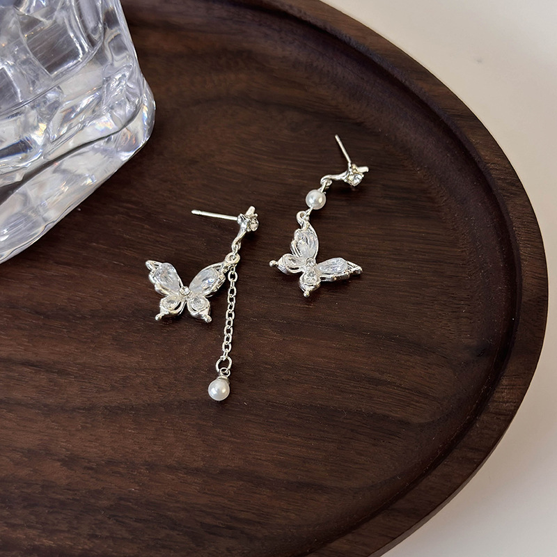 Fashion Silver Copper Diamond Butterfly Earrings