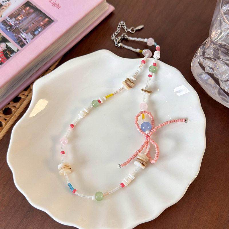 Fashion Color Colorful Rice Beads Bow Necklace