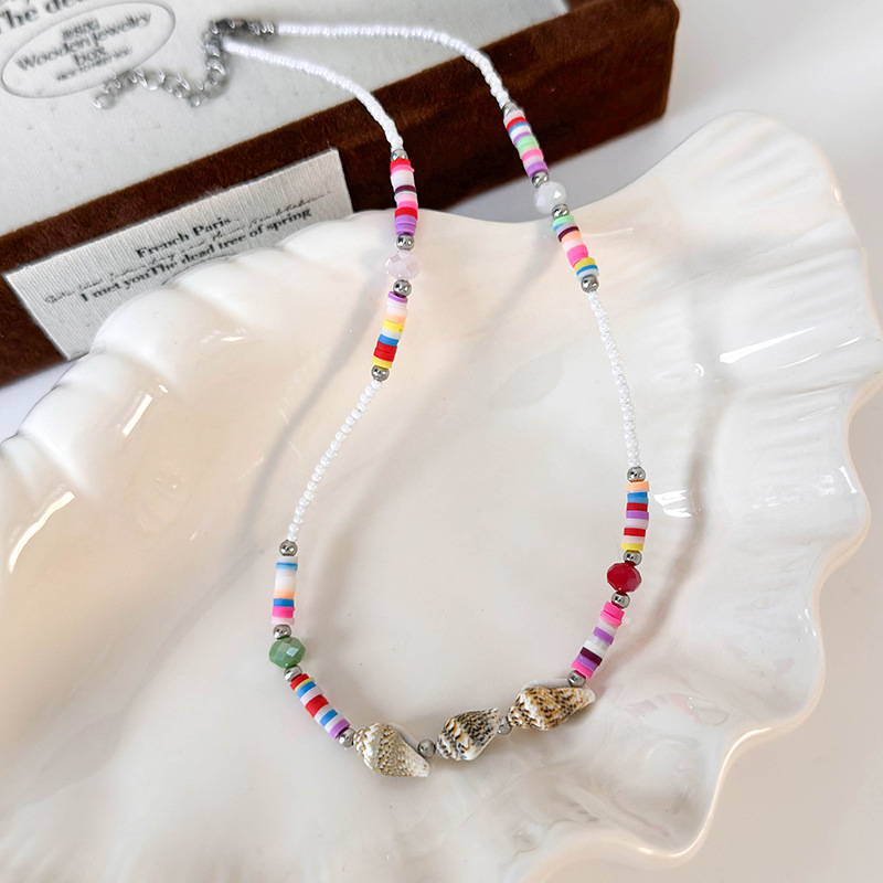 Fashion Pink Color (bead Colors Are Arranged Randomly) Shell And Conch Beaded Necklace