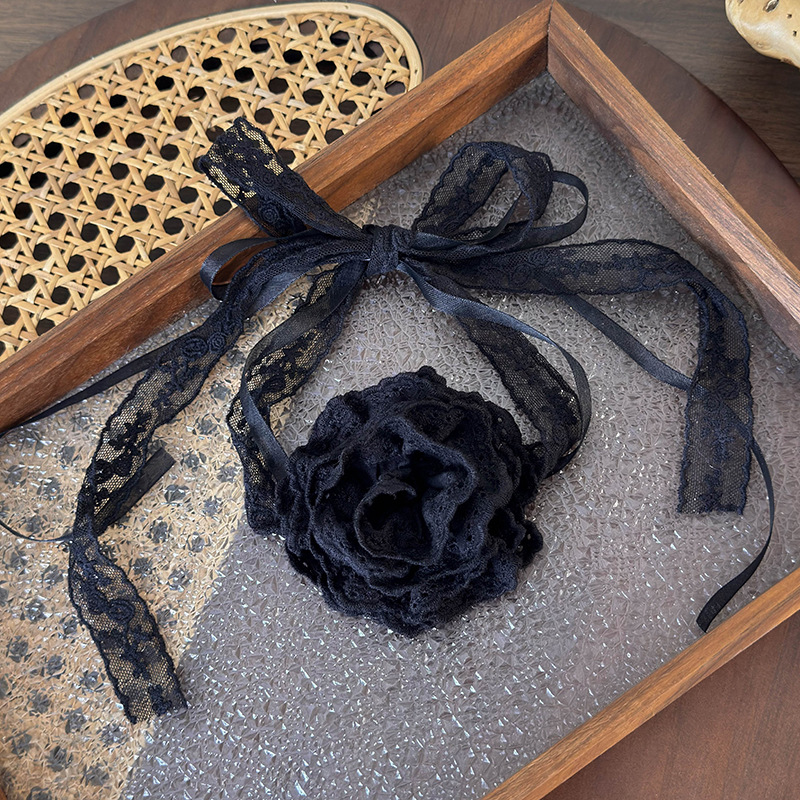 Fashion C Black Flowers Fabric Lace Rose Strap Necklace