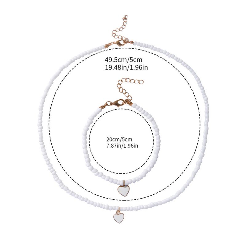 Fashion White Rice Beads Beaded Love Bracelet Starburst Set