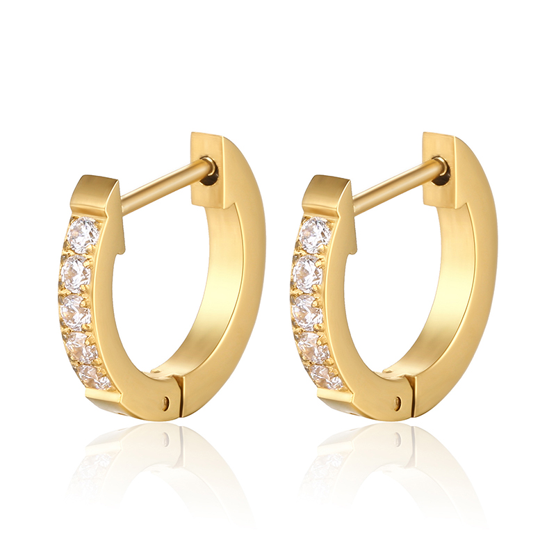 Fashion Gold Titanium Steel Diamond Round Earrings