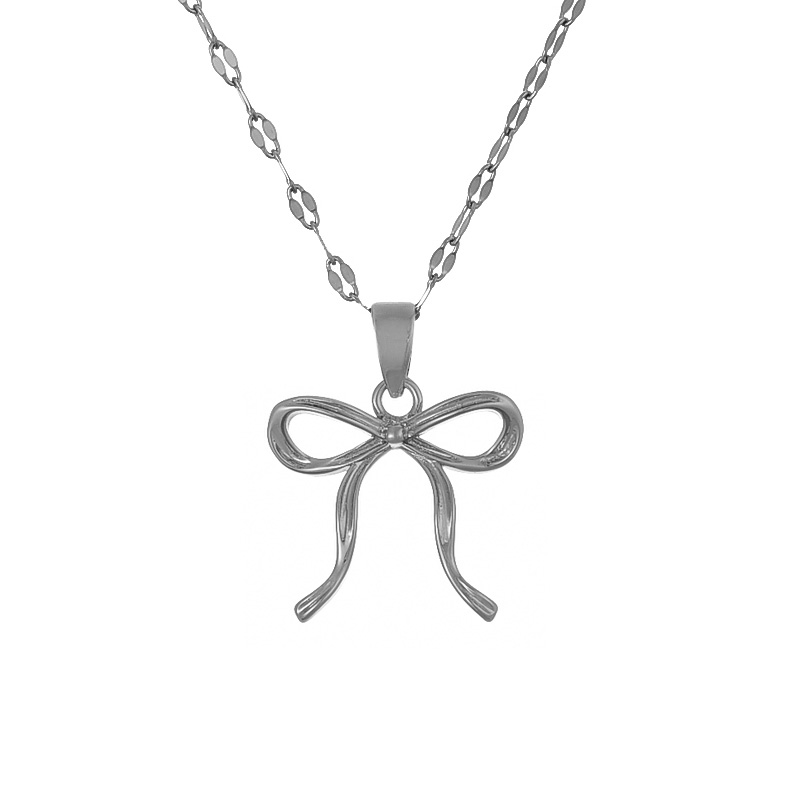 Fashion Silver 4 Titanium Steel Bow Pendant Necklace