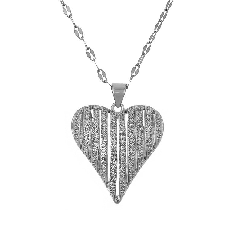 Fashion Silver 8 Titanium Steel Inlaid With Zirconium Love Pendant Necklace