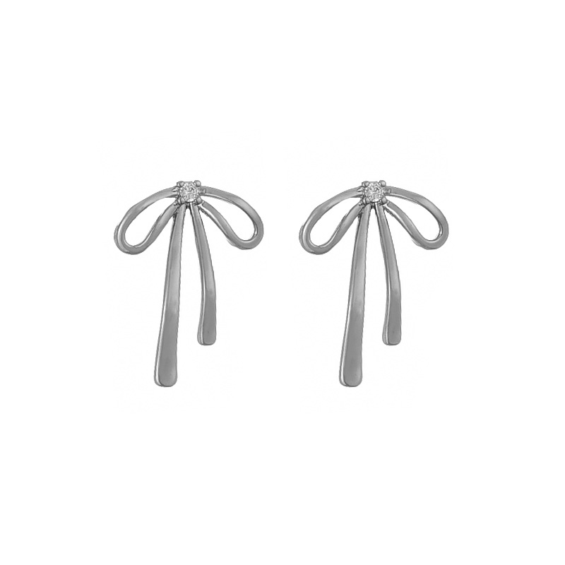 Fashion Silver Copper Set Zircon Bow Earrings