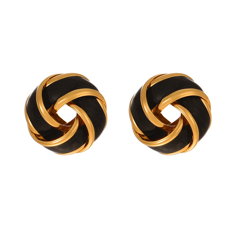 Fashion Black Copper Oil Dripping Twisted Earrings