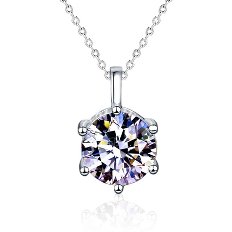 Fashion 5 Carat Moissanite Diamond Silver Diamond Geometric Round Necklace