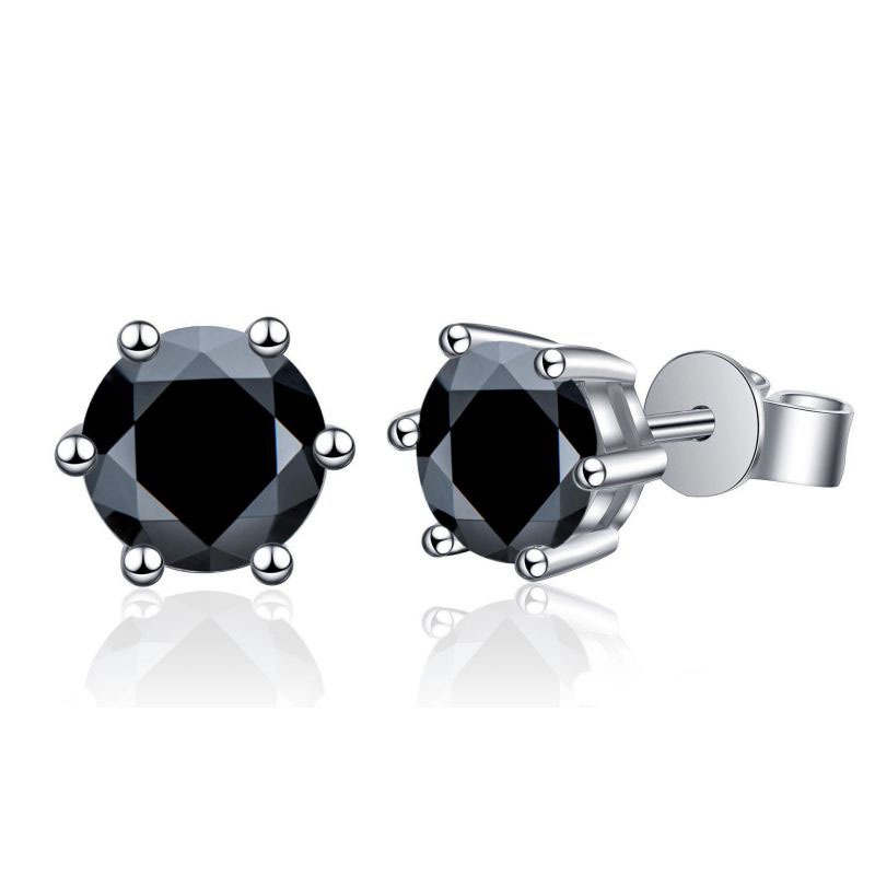 Fashion 2 Carat Black Diamond Silver Diamond Geometric Stud Earrings
