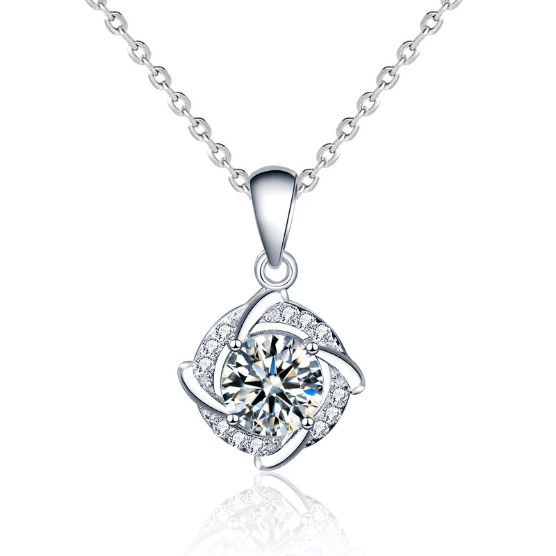 Fashion 1 Carat Moissanite Diamond (white Gold)) Silver And Diamond Geometric Necklace