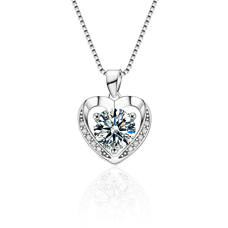 Fashion 3 Carat Moissanite (box Chain) Silver Diamond Love Necklace