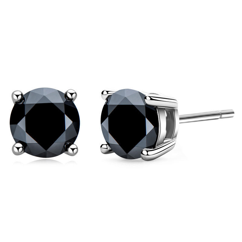 Fashion 1 Carat (black Diamond) Silver Diamond Geometric Stud Earrings