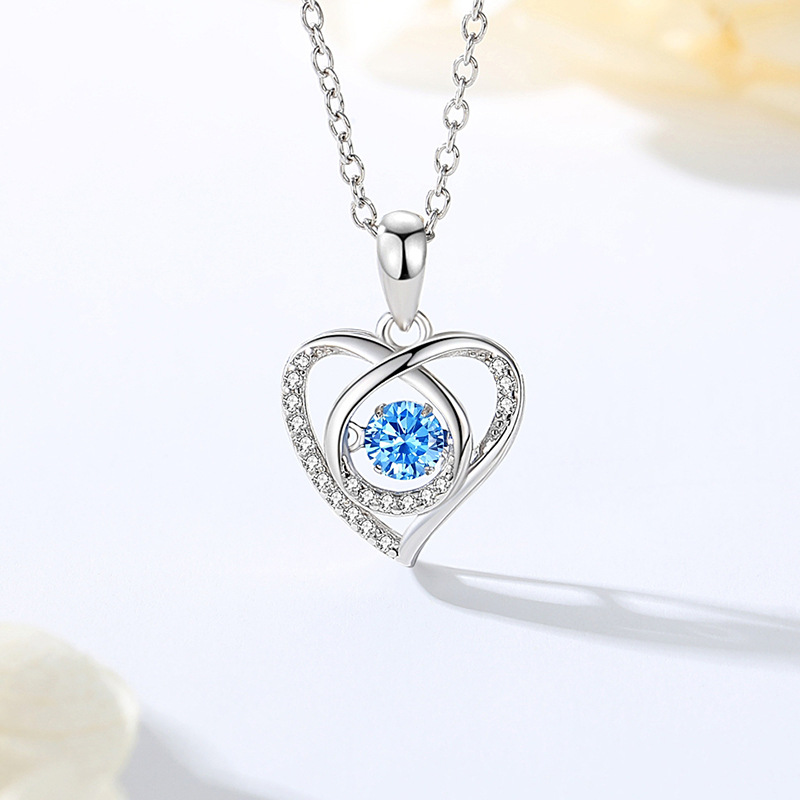 Fashion Blue Diamond Single Pendant Silver And Diamond Love Pendant