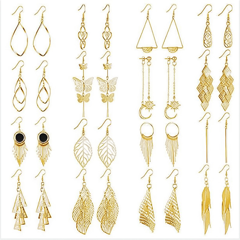 Fashion Gold Alloy Geometric Leaf Butterfly Earrings Set