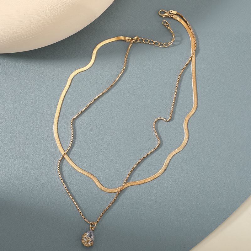 Fashion Gold Alloy Diamond Snake Bone Double Layer Necklace