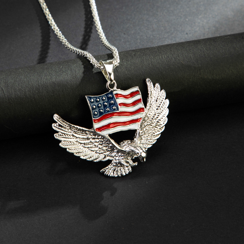 Fashion Silver Alloy Gold-plated Paint Flag Eagle Necklace