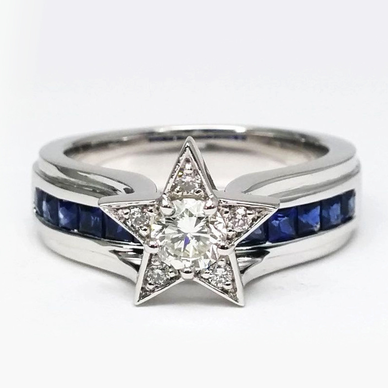 Fashion Silver Alloy Diamond Star Ring