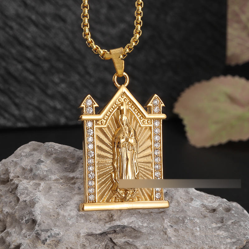 Fashion Our Lady's House Necklace - Gold Alloy Gold-plated Diamond Virgin Mary Necklace