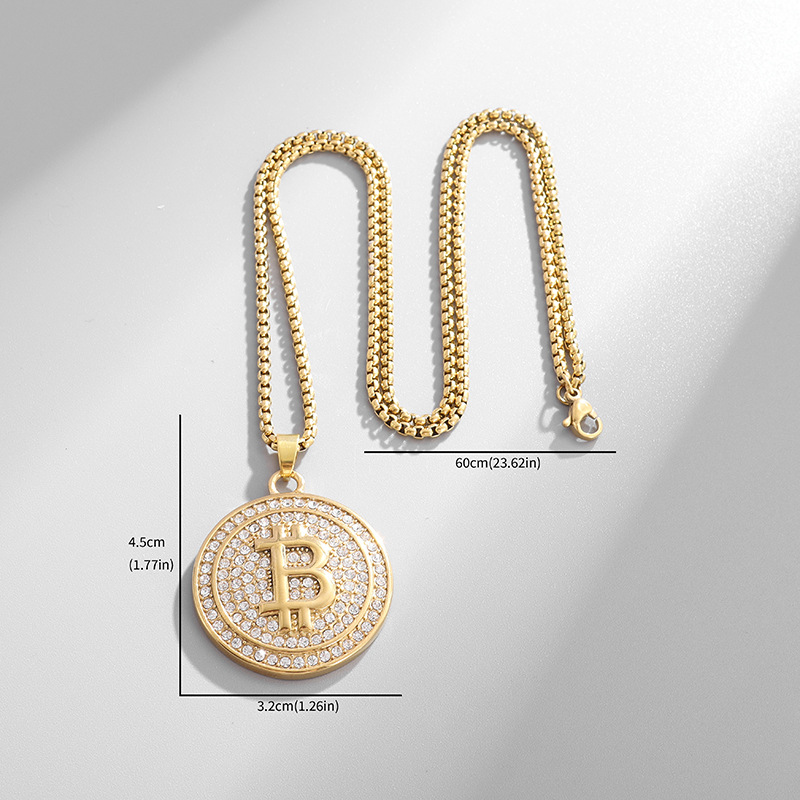 Fashion Gold Coin Letter B Necklace-gold Alloy Diamond Medallion Necklace