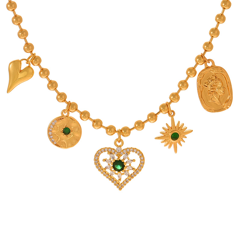 Fashion Gold Copper Inlaid Zircon Love Portrait Pendant Bead Necklace (3mm)
