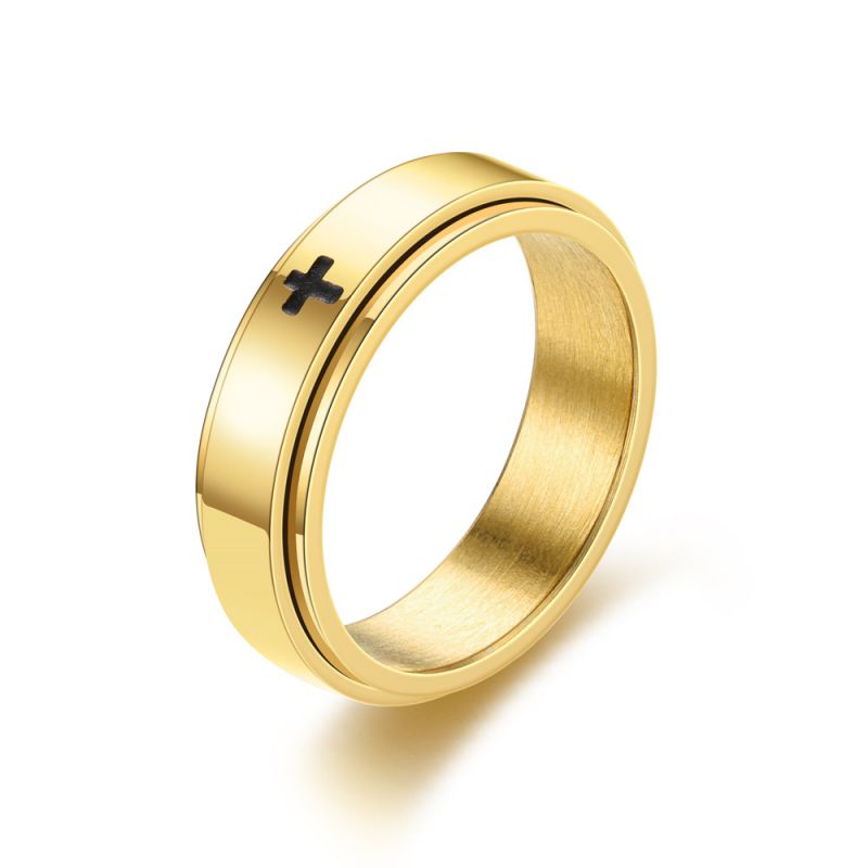 Fashion 6mm Golden Cross Stainless Steel Cross Turnable Ring