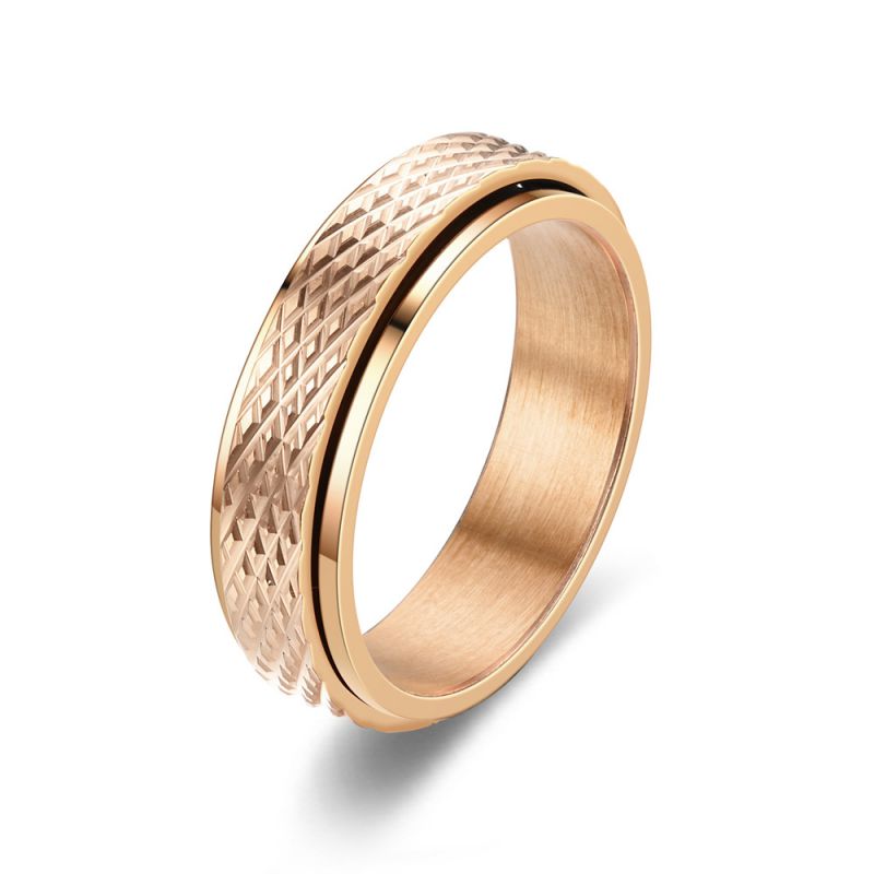 Fashion 6mm Rose Gold Diamond Snake Print Ring