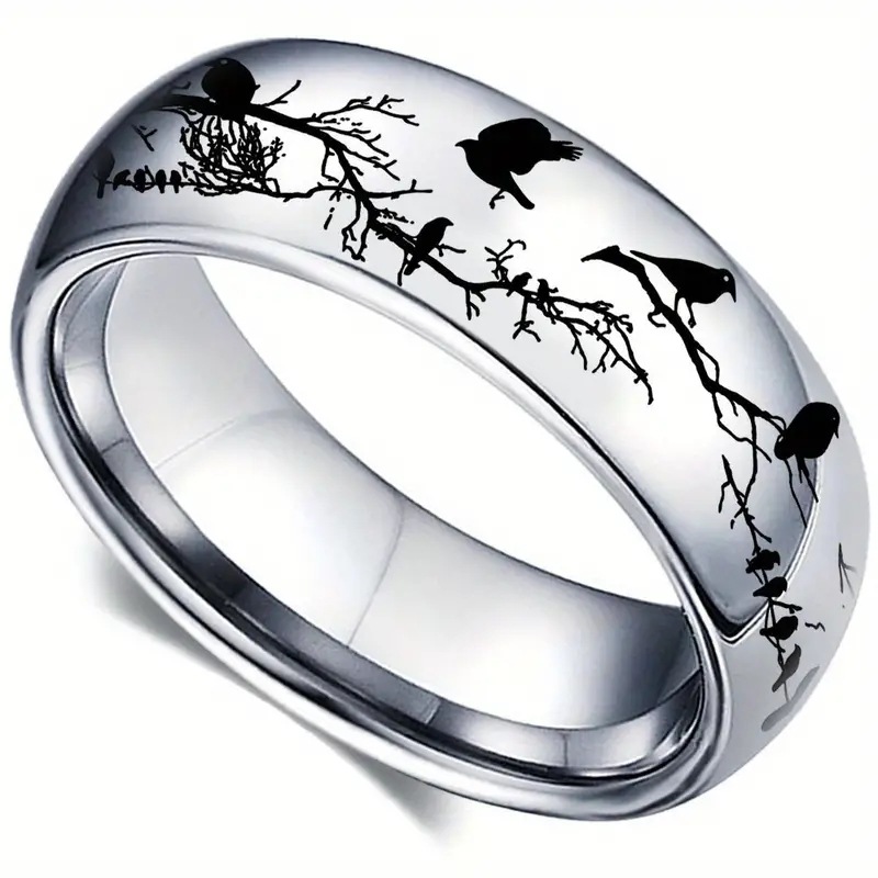 Fashion 8mm Steel Color Arc Bird Stainless Steel Printed Round Ring