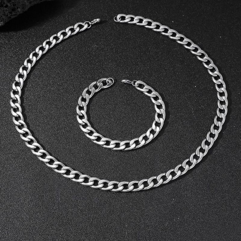Fashion Bracelet+75cm Necklace Stainless Steel Geometric Chain Bracelet Necklace Set
